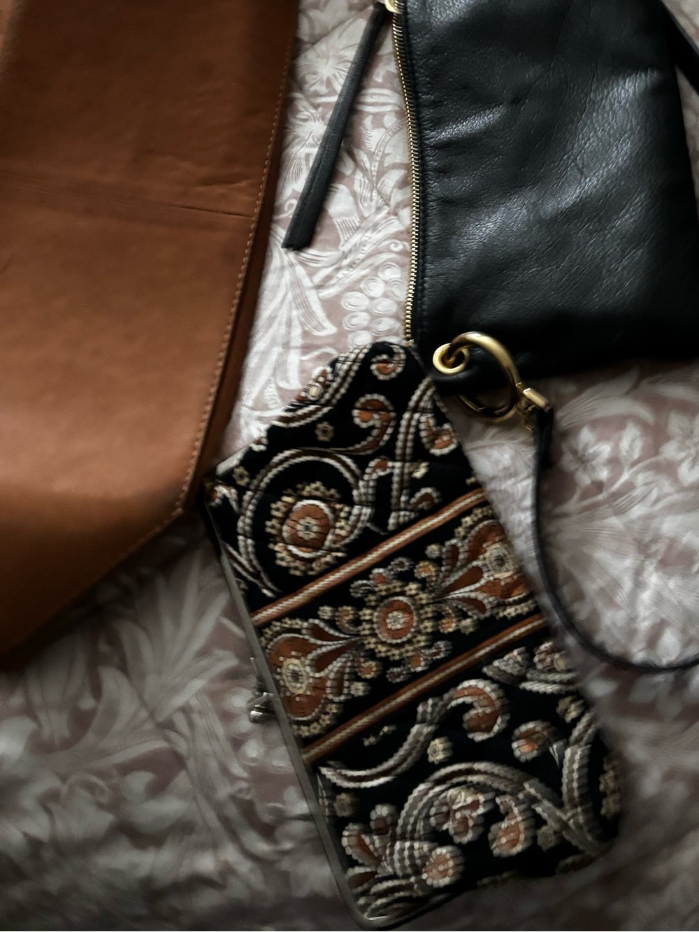 Vera Bradley Black and Brown Embroidered Wristlet